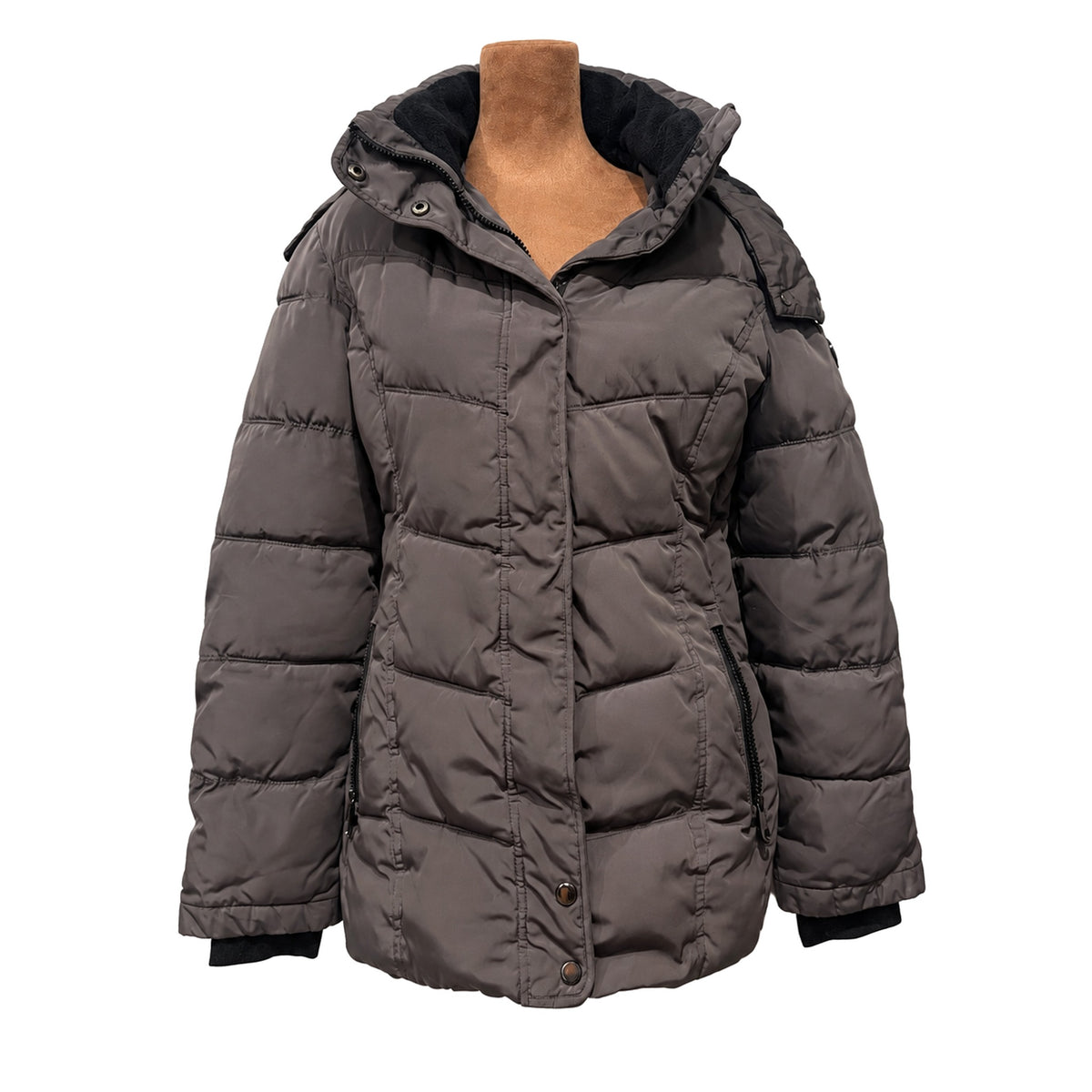 Calvin Klein Hooded Puffer Winter Coat | Women’s Small | Charcoal Gray