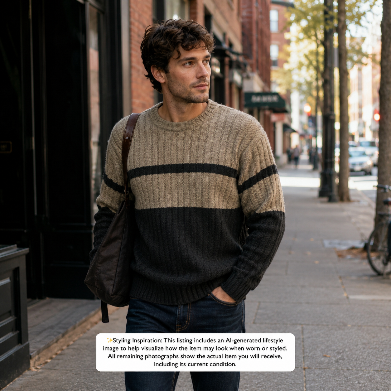 Vintage Structure 100% Lambswool Rib Knit Sweater – XL | 90s Color Block Crewneck