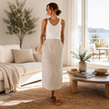 Harvé Benard 100% Linen Midi Skirt – Women's Petite 6P – Natural Oatmeal