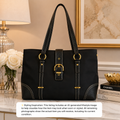 Chaps Black Nylon Tote Bag with Faux Leather Trim & Gold Hardware