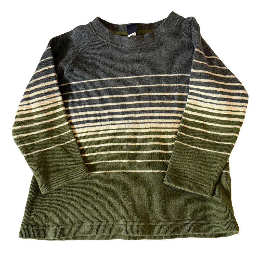Baby Gap Toddler Striped Knit Sweater - Gray & Olive Green (Size 3 Years)