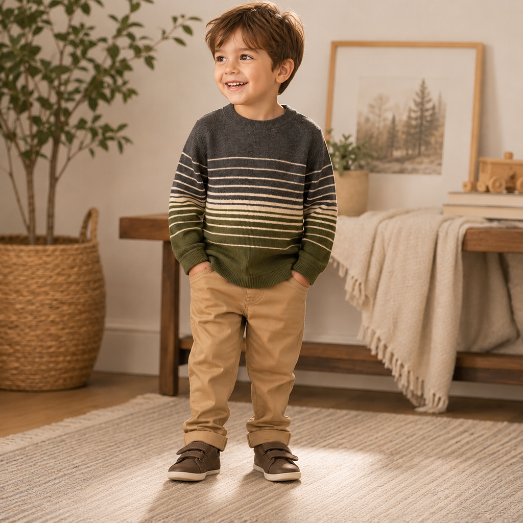 Baby Gap Toddler Striped Knit Sweater - Gray & Olive Green (Size 3 Years)