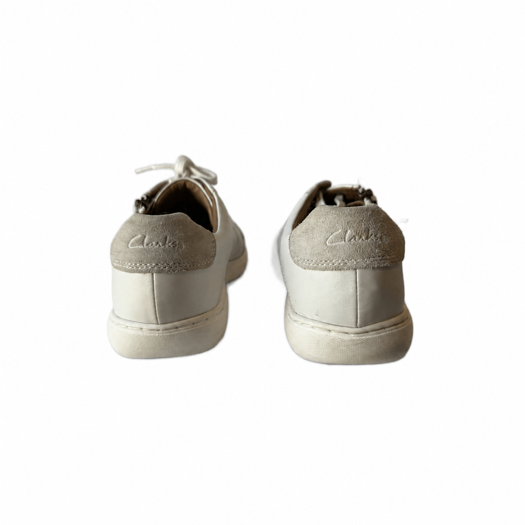 Clarks Women’s White Leather Side-Zip Sneakers – Size 10