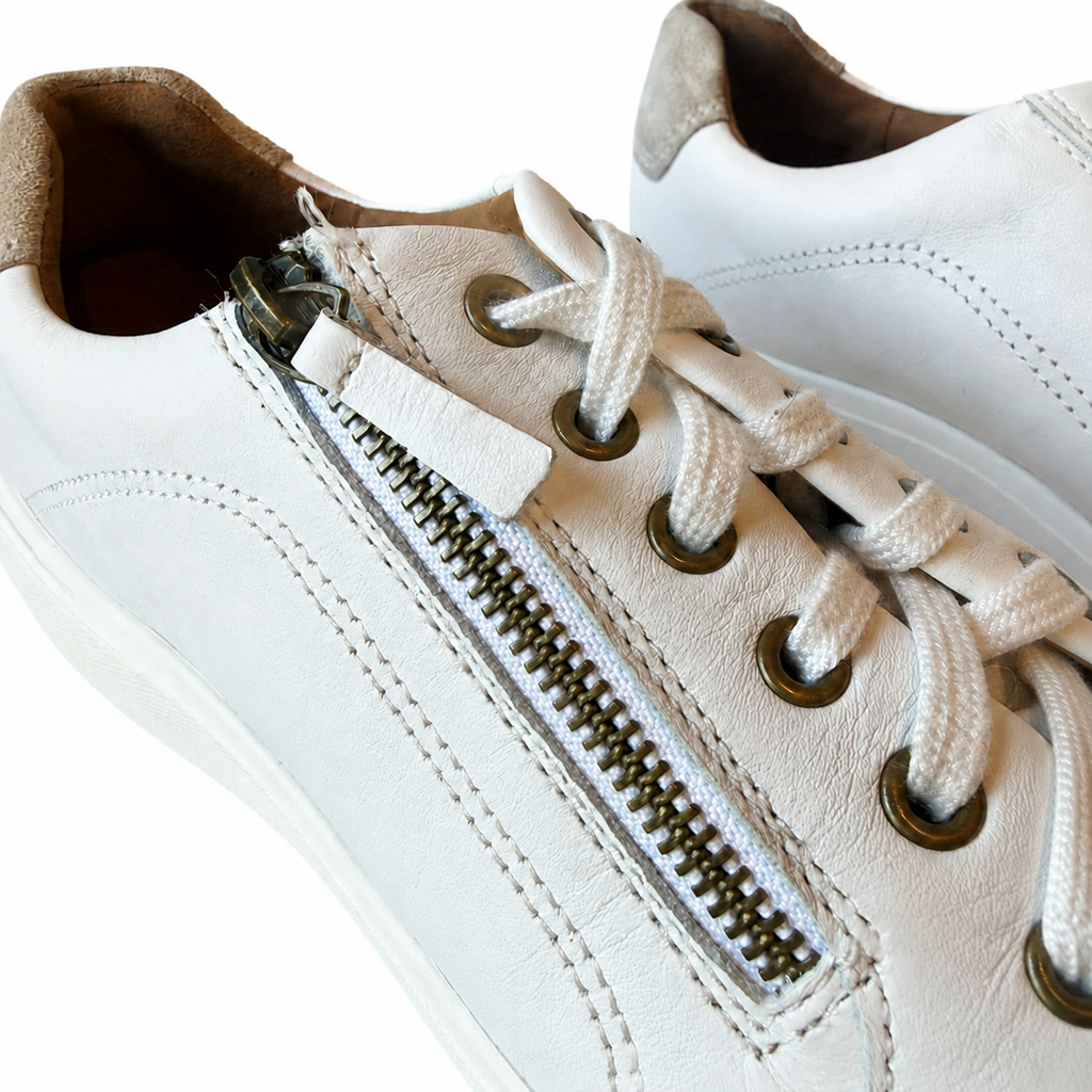 Clarks Women’s White Leather Side-Zip Sneakers – Size 10