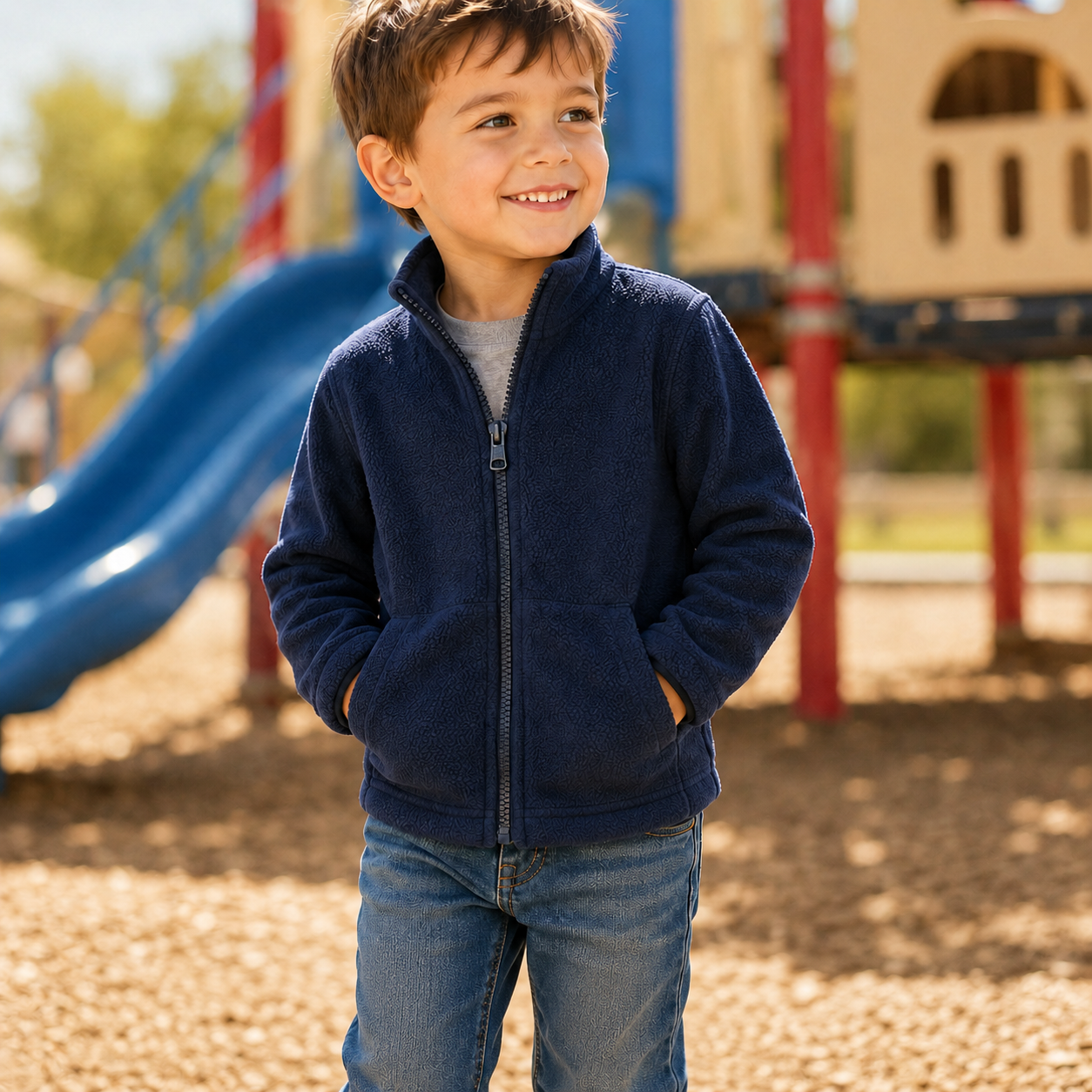 The Children's Place Kids Full Zip Fleece Jacket – Navy – Size 4 (XS)