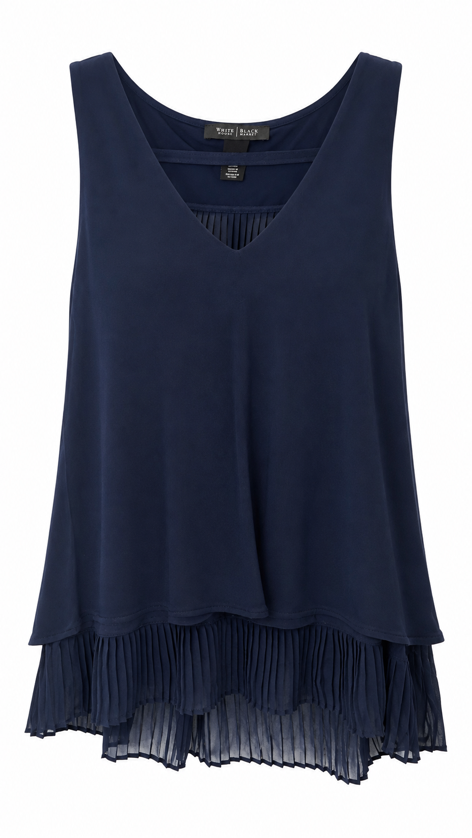 White House Black Market Navy Pleated Back Sleeveless Blouse – Women's XS