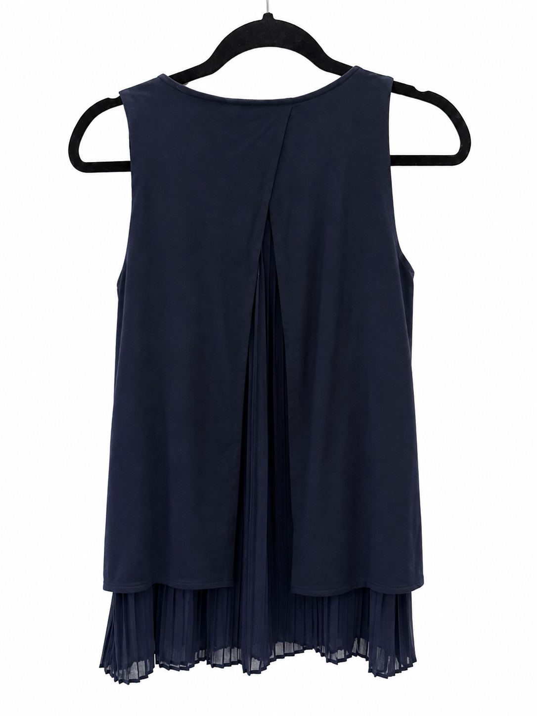 White House Black Market Navy Pleated Back Sleeveless Blouse – Women's XS