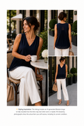 White House Black Market Navy Pleated Back Sleeveless Blouse – Women's XS