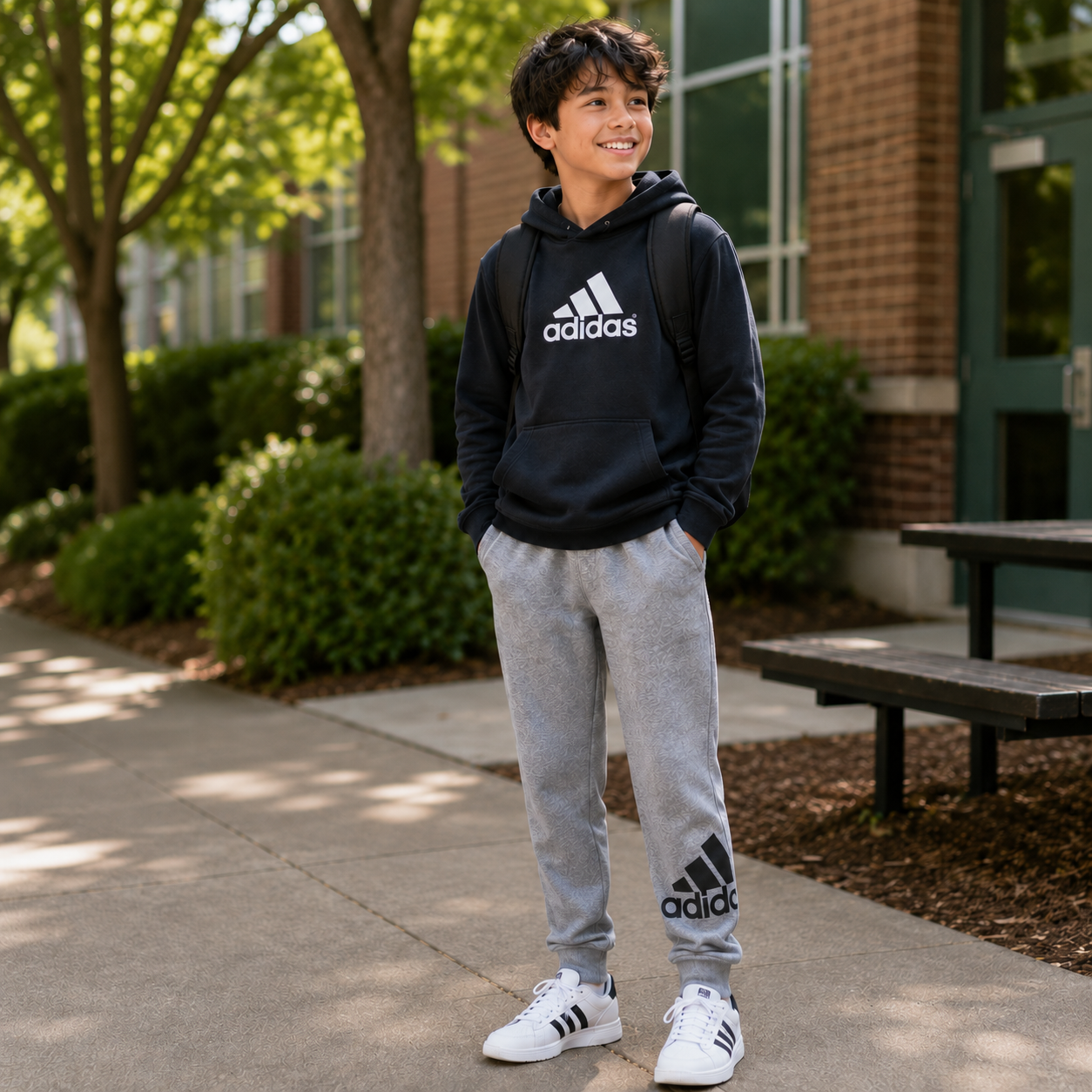 Adidas Boys Essential Big Logo Fleece Joggers – Gray | Size M 10/12