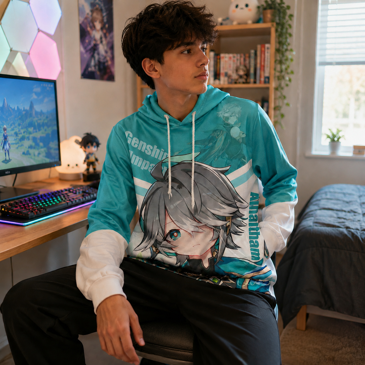 Genshin Impact Alhaitham Fleece-Lined Graphic Hoodie – Men's Small