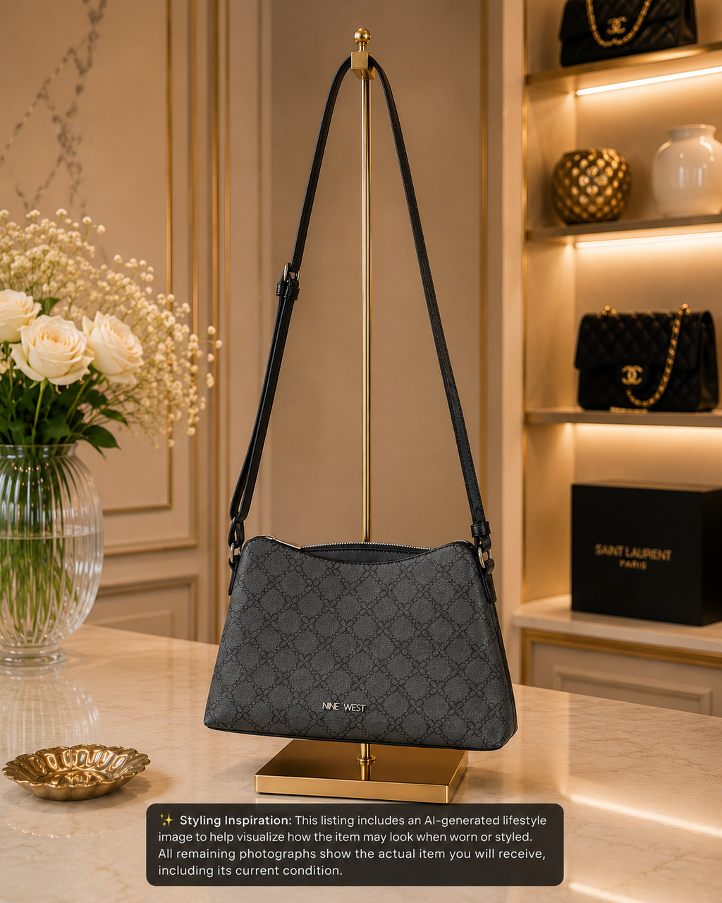 Nine West Gray Monogram Crossbody Bag