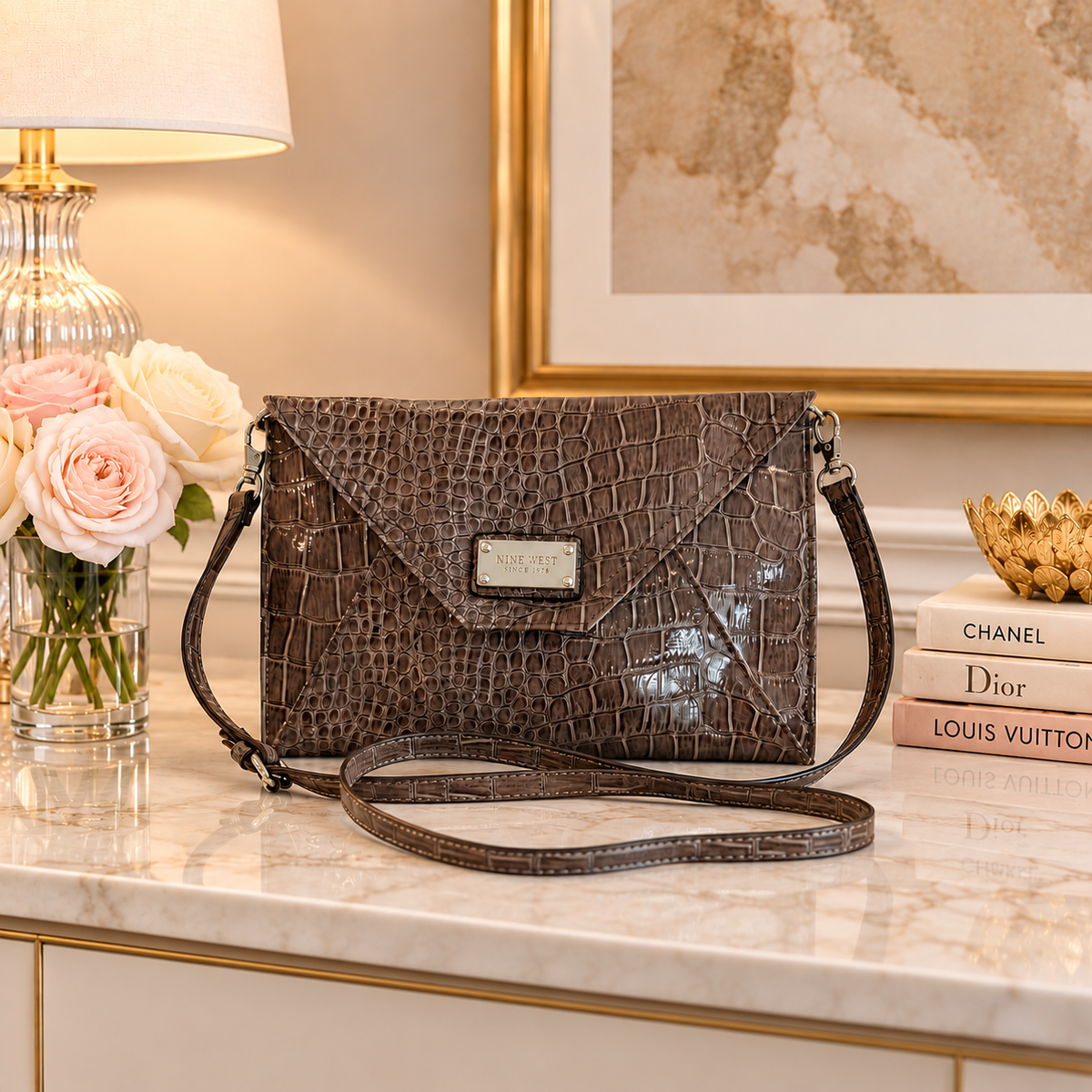 Nine West Faux Croc Envelope Crossbody Bag