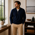 GAP Men's 100% Cotton Quarter-Zip Sweater – Navy Blue