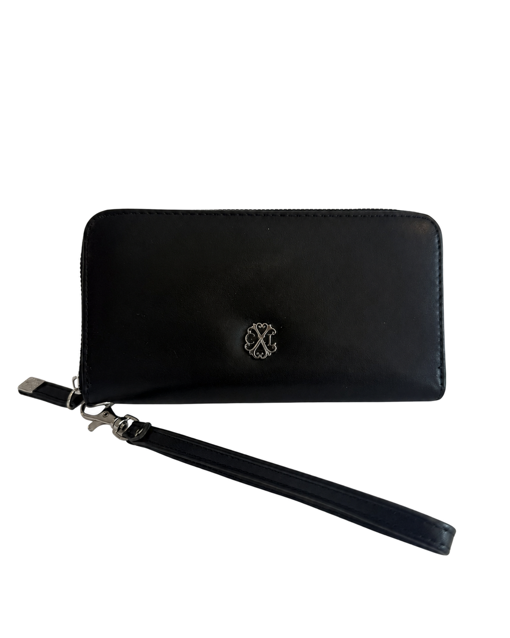 Christian Lacroix Black Zip-Around Wristlet Wallet with Removable Strap
