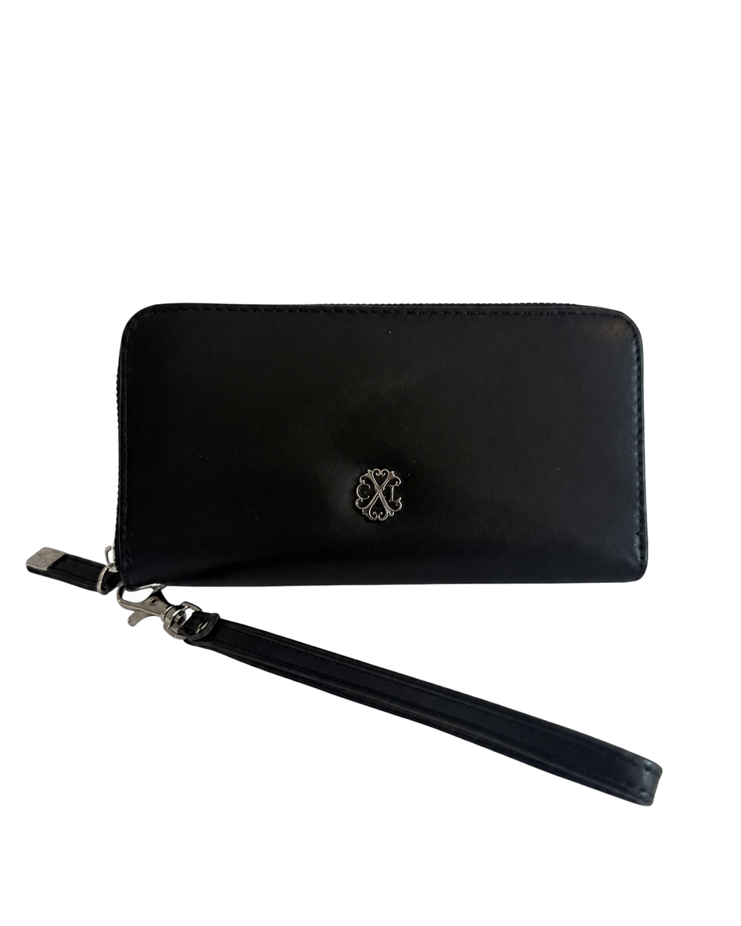 Christian Lacroix Black Zip-Around Wristlet Wallet with Removable Strap