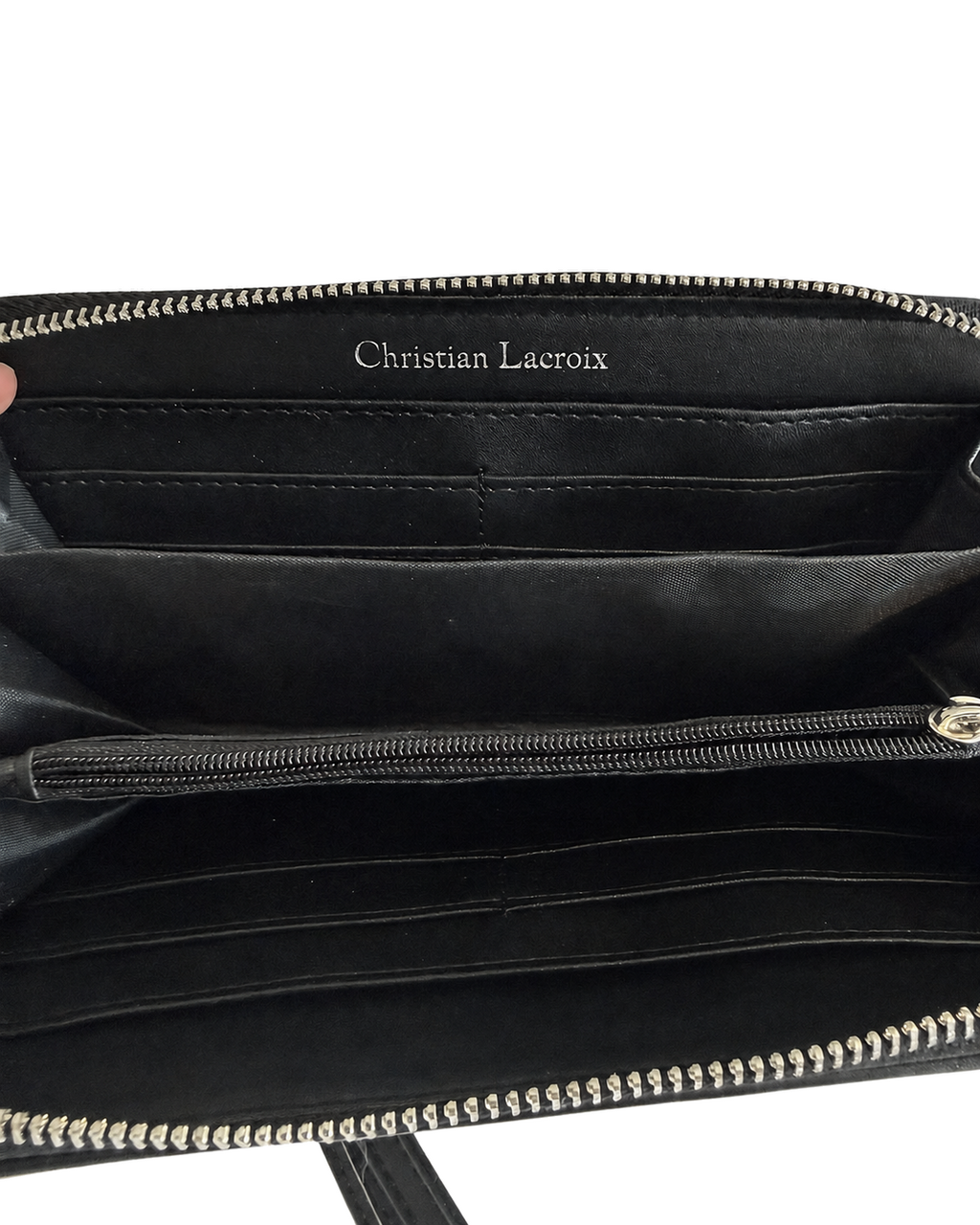 Christian Lacroix Black Zip-Around Wristlet Wallet with Removable Strap