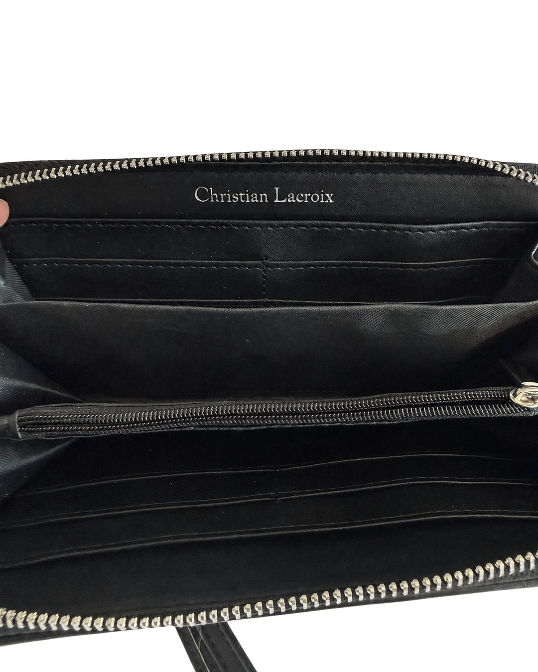 Christian Lacroix Black Zip-Around Wristlet Wallet with Removable Strap