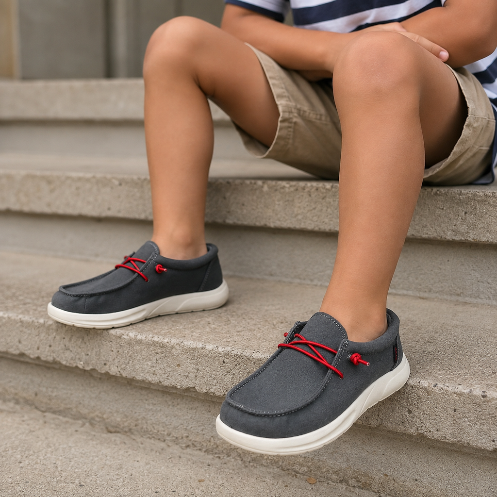 REEF Kids Cushion Coast Slip-On Shoes – Gray and Red | Youth Size 3