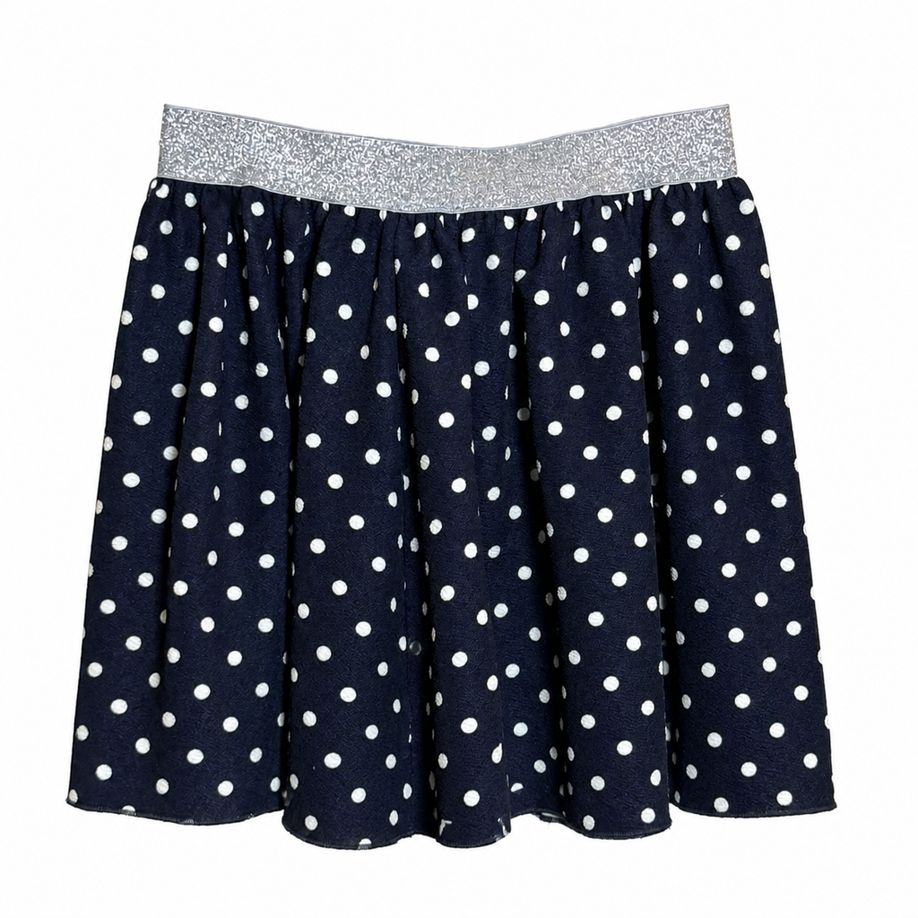 Kidpik Girls’ Navy Blue &amp; White Polka-Dot Skirt – XL 14