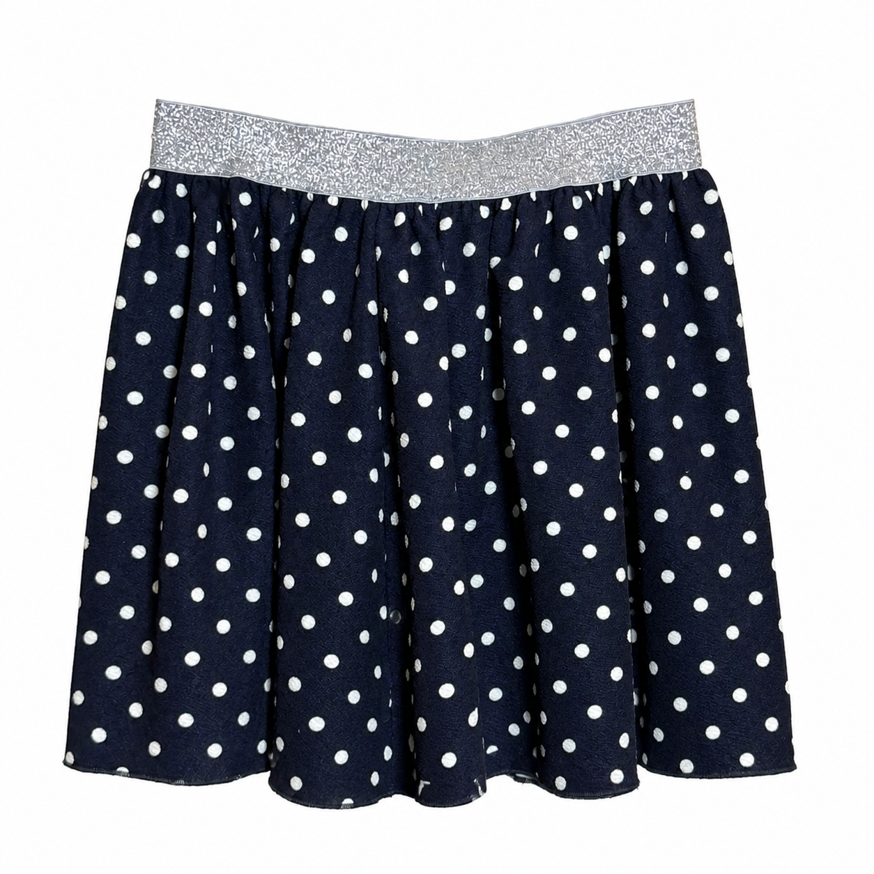 Kidpik Girls’ Navy Blue &amp; White Polka-Dot Skirt – XL 14