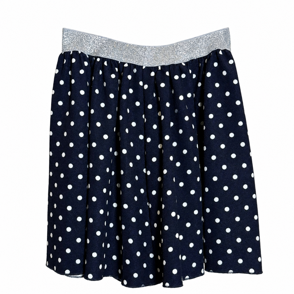 Kidpik Girls’ Navy Blue &amp; White Polka-Dot Skirt – XL 14