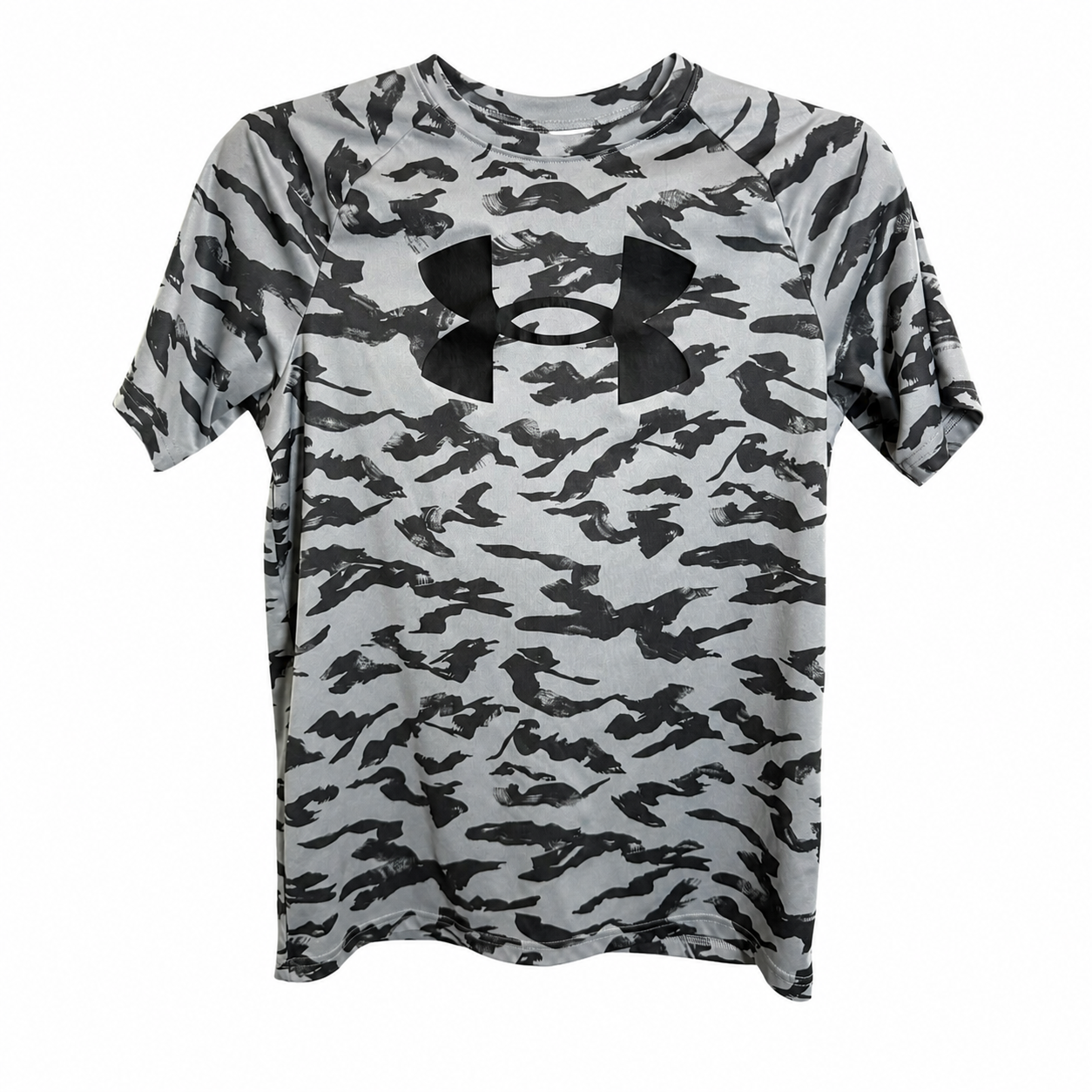Under Armour Boys' UA Tech Big Logo Camo Tee – Gray/Black | Size YXL