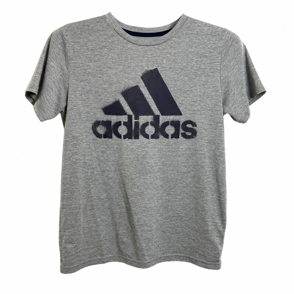 Adidas Boys Gray Heather Athletic Logo T-Shirt – Navy | Size Large 14/16