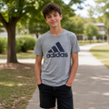 Adidas Boys Gray Heather Athletic Logo T-Shirt – Navy | Size Large 14/16