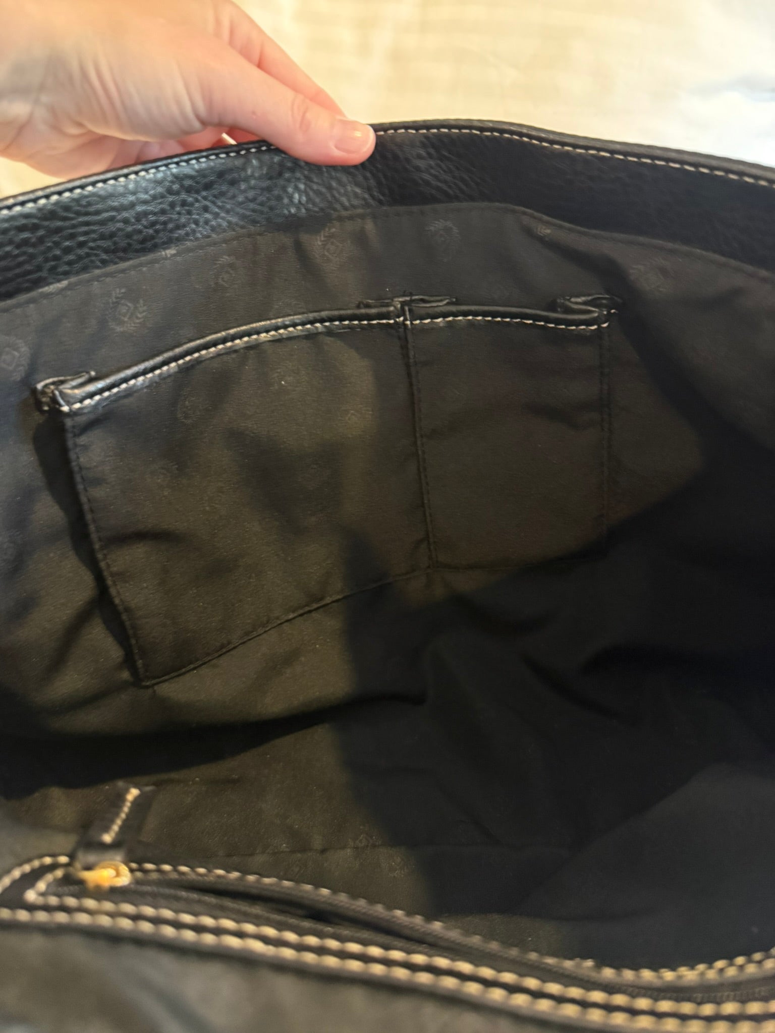 Chaps Black Nylon Tote Bag with Faux Leather Trim & Gold Hardware