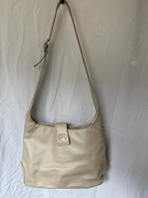 Etienne Aigner Genuine Leather Cream Shoulder Bag | Adjustable Strap | Ivory Hobo Purse