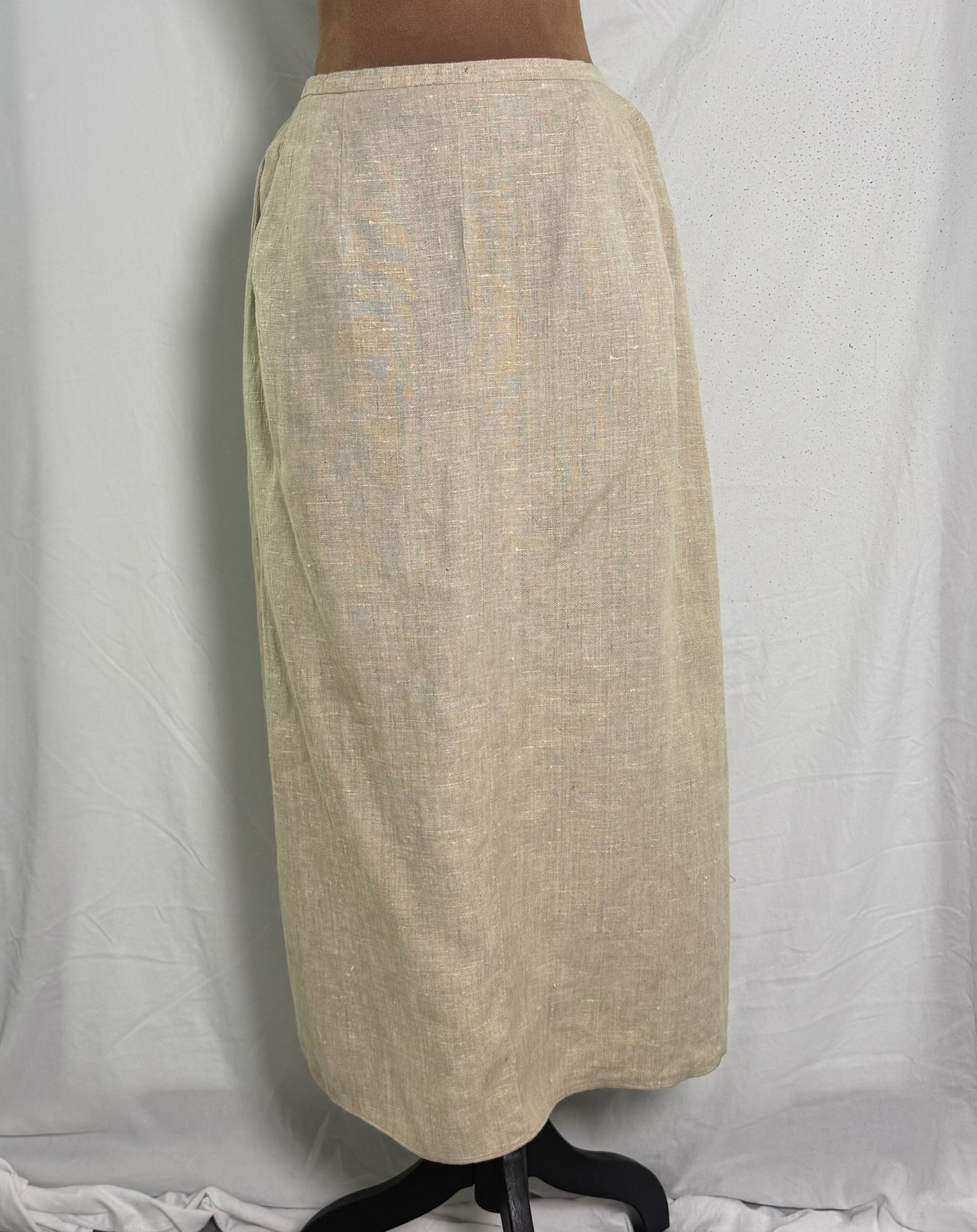 Harvé Benard 100% Linen Midi Skirt – Women's Petite 6P – Natural Oatmeal