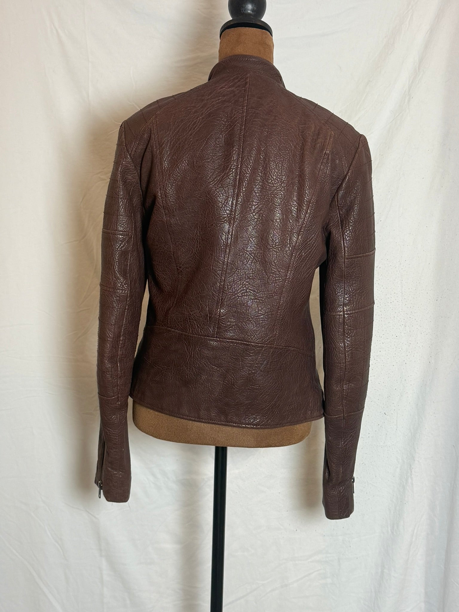 Theory Macha Juno Lamb Leather Moto Jacket – Women's Medium – Espresso Brown