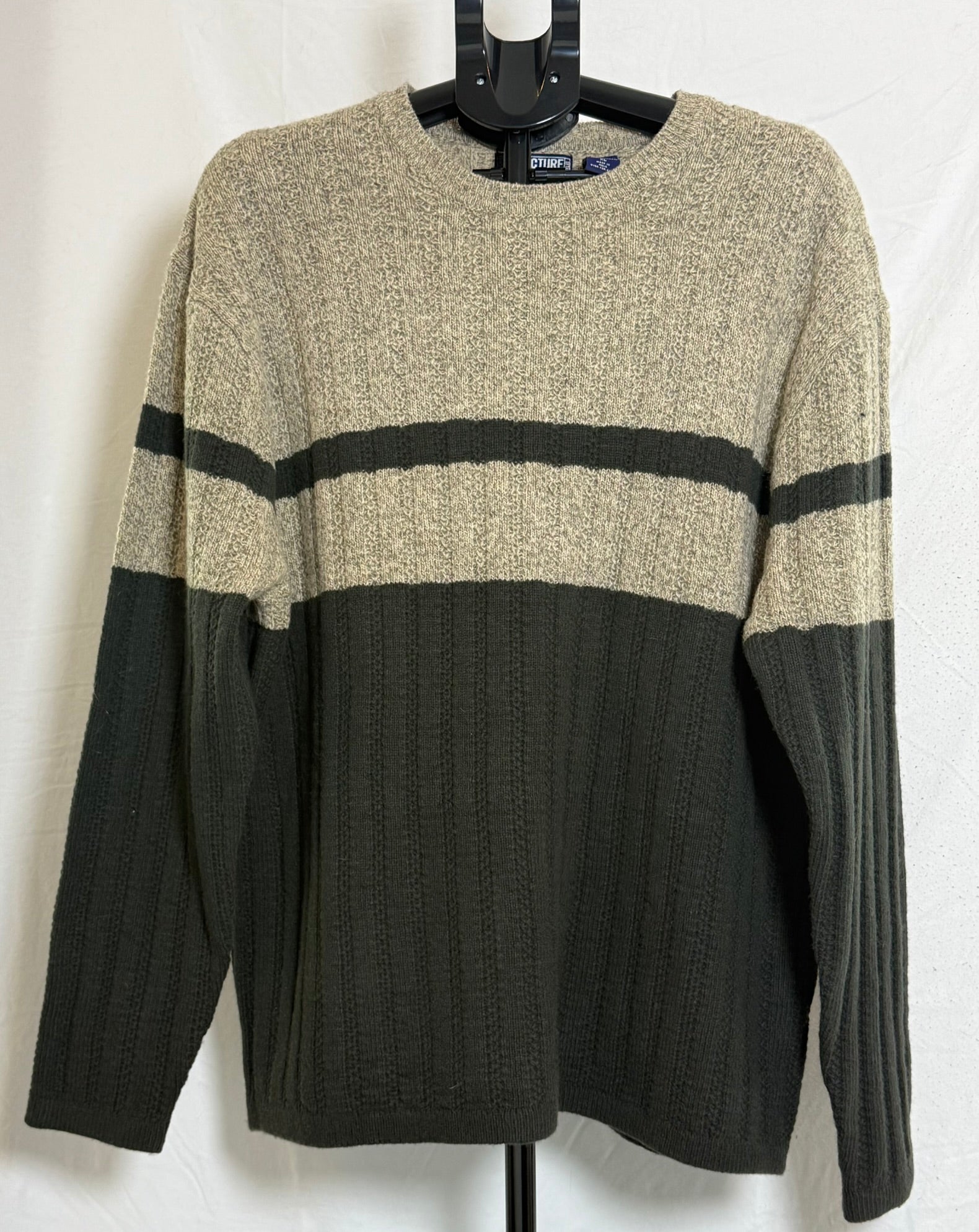 Vintage Structure 100% Lambswool Rib Knit Sweater – XL | 90s Color Block Crewneck