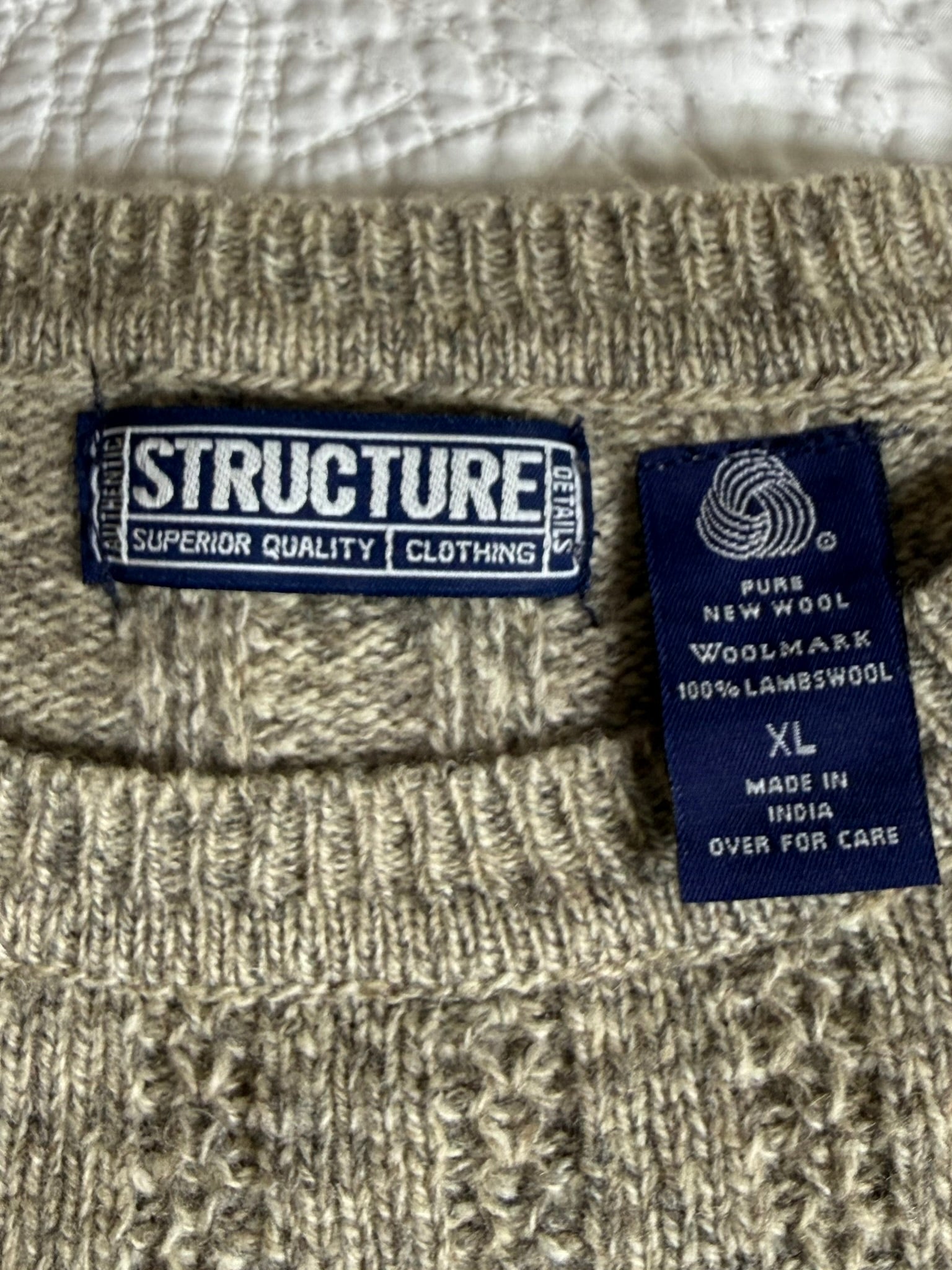 Vintage Structure 100% Lambswool Rib Knit Sweater – XL | 90s Color Block Crewneck
