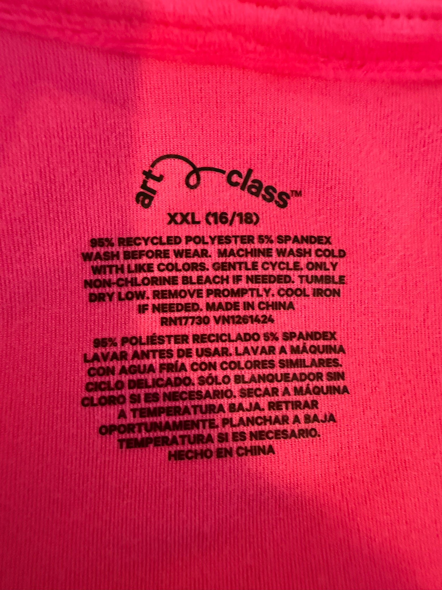 ART CLASS GIRLS’ HOT PINK VELOUR ZIP HOODIE – XXL 16/18