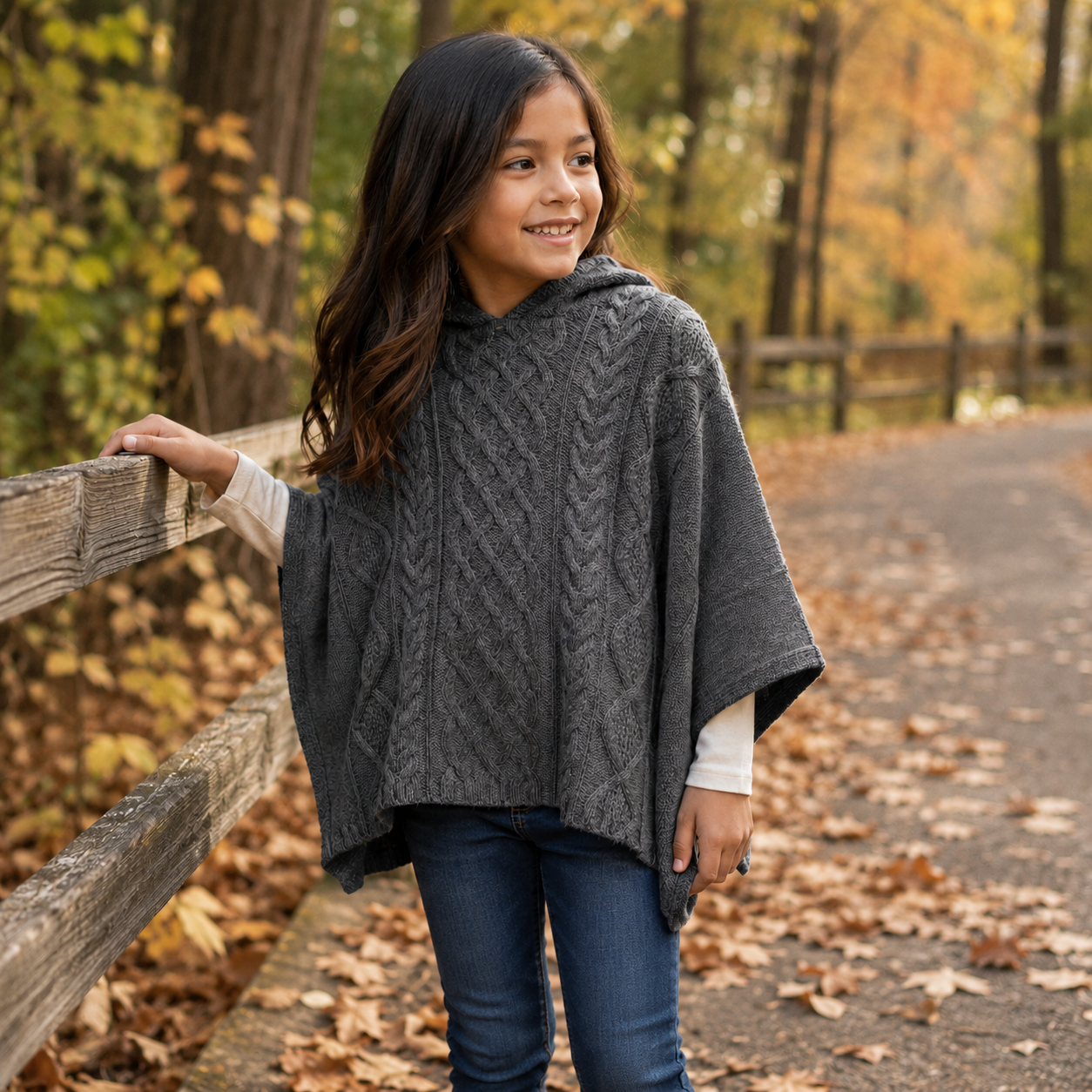 Gap Kids Cable Knit Hooded Poncho Sweater - Charcoal Gray - Size Large (L)
