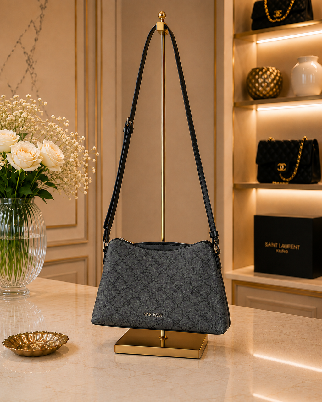 Nine West Black and Gray Crossbody Bag