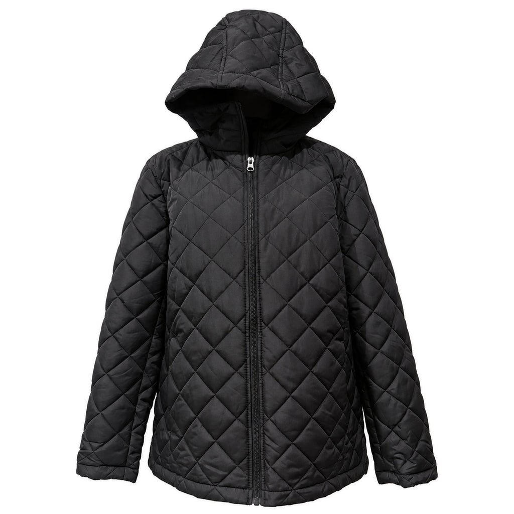 Lands’ End Black Hooded Quilted Coat — Women’s M