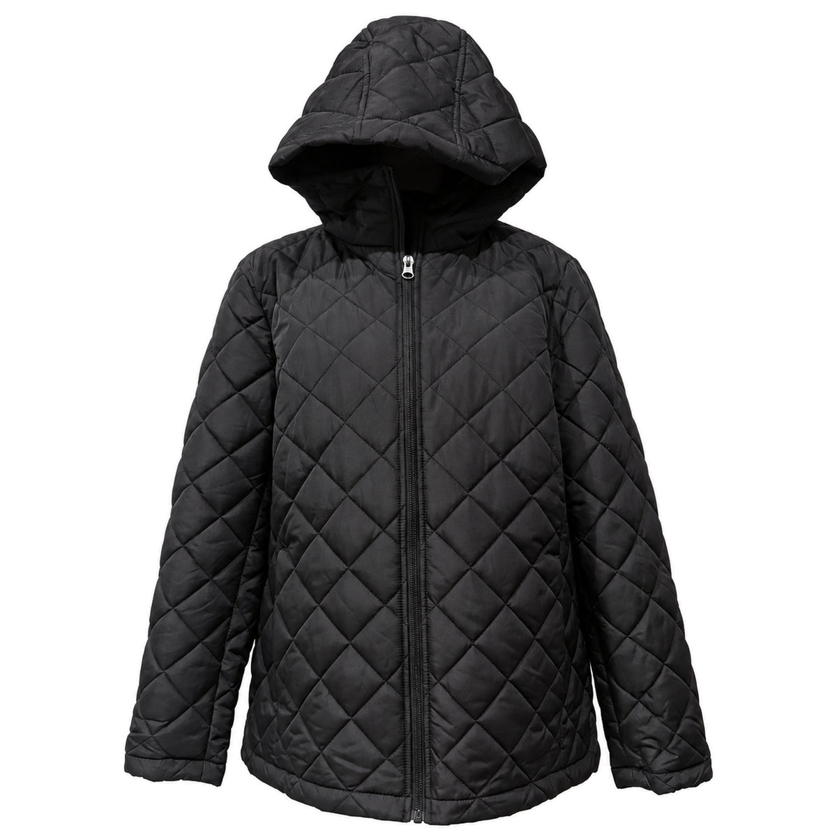 Lands’ End Black Hooded Quilted Coat — Women’s M