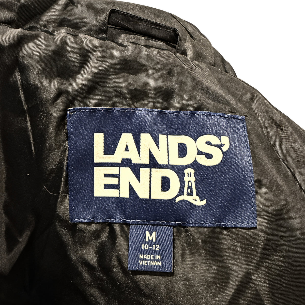 Lands’ End Black Hooded Quilted Coat — Women’s M